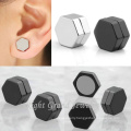 Black Anodized Hexagon Shaped Non Piercing Magnetic Ear Earring Plugs Ear Tunnel